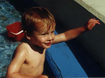 Jamie in the outdoor swimming pool, Cleethorpes.